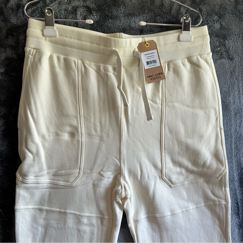 McNairy &‎ Co Mens M Jogger Sweatpants Cream Striped Cuff Streetwear Lounge NWT - Picture 3 of 10